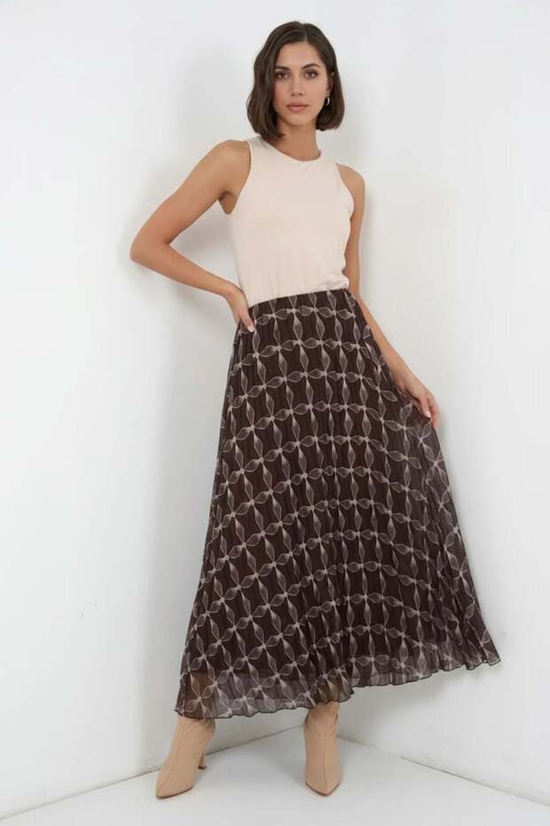 Women's Patterned Chiffon Brown Skirt