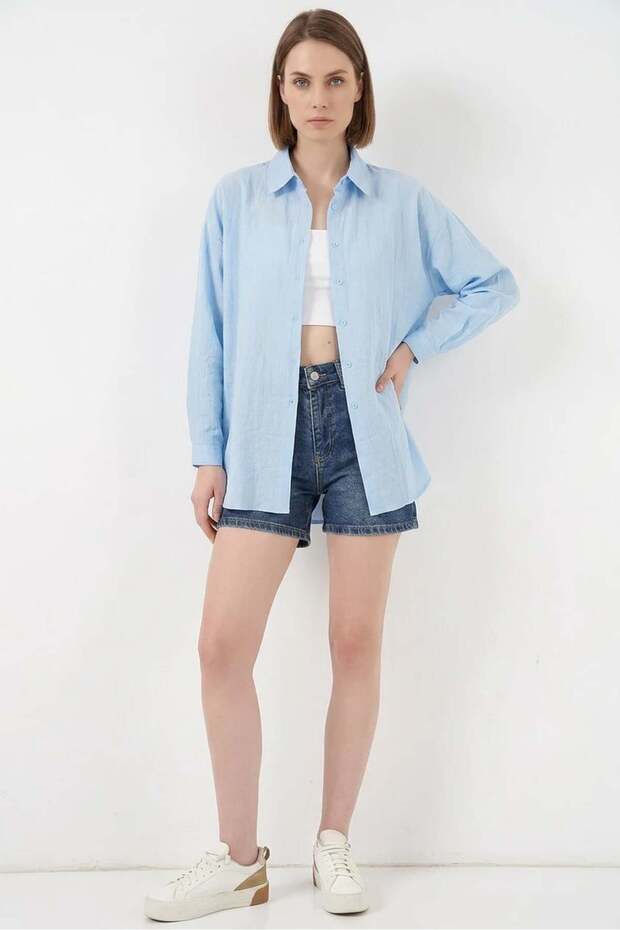 Women's Oversize Cut Cotton Blue Shirt