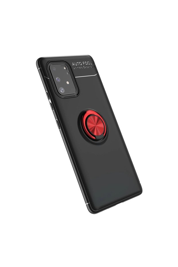 متوافق مع موديلات جالاكسي A91 / S10 Lite، غطاء من السيليكون مع حلقة - أسود-أحمر