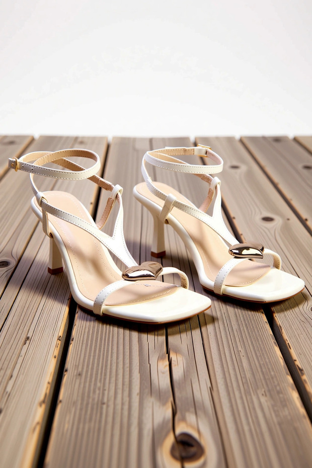 Women's Patent Leather Square Toe Thin Heeled Sandals with Gold Heart Detail, Buckle Cross Strap, Casual Comfortable