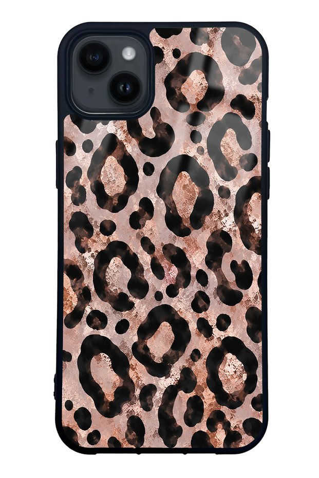 iPhone 14 Plus Rose Gold Leopard Design Glossy Phone Case