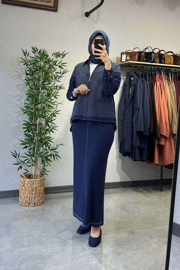 Modal Skirt Suit Navy Blue