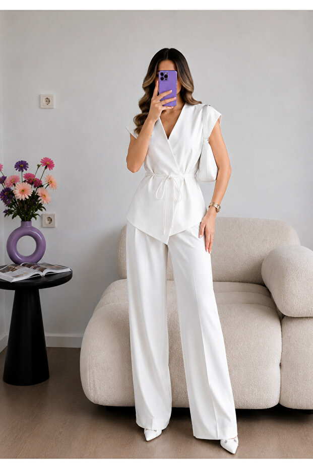 Double-Breasted Lace-Up Vest Trousers Blazer Suit