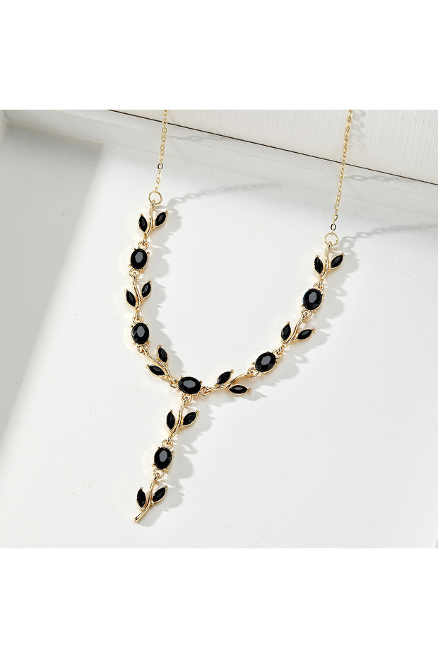 Steel+Zircon Black Necklace 50 cm
