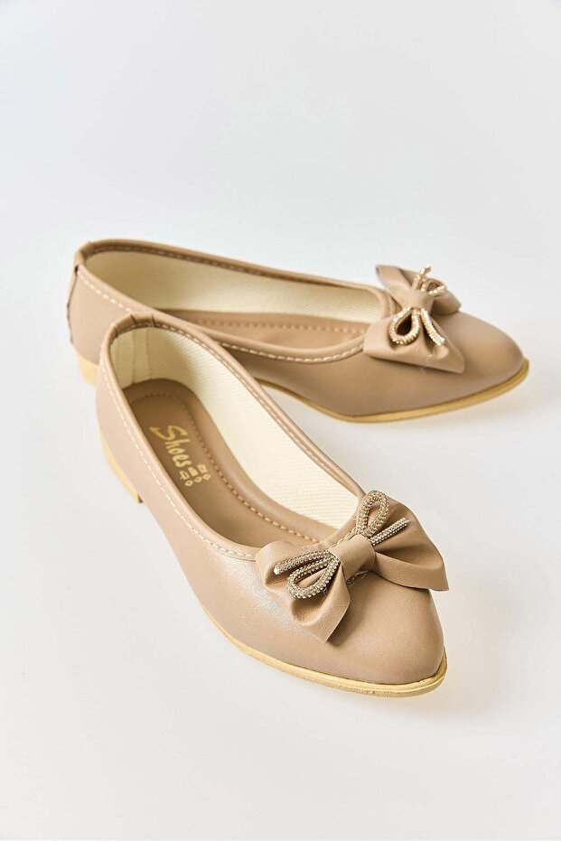 Women's Light Heel Ballerina Mink with Bow Accessories