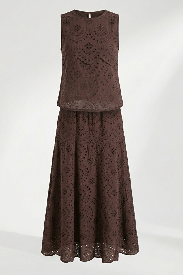 Brown Fisto Blazer and Skirt Set 4S5210