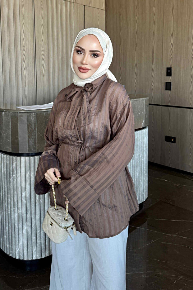 Brown Collared Striped Shirt