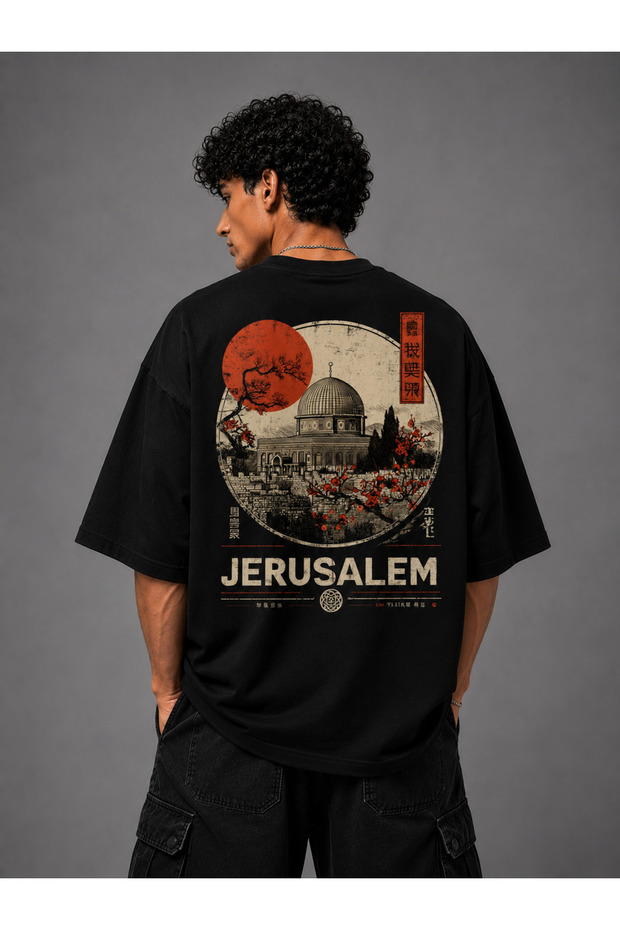 Palestine Jerusalem Themed Oversize Unisex T-Shirt |   Jerusalem Printed Streetwear T-Shirt