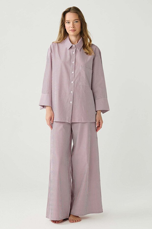 Dayjamas Striped Shirt Pants Set Burgundy