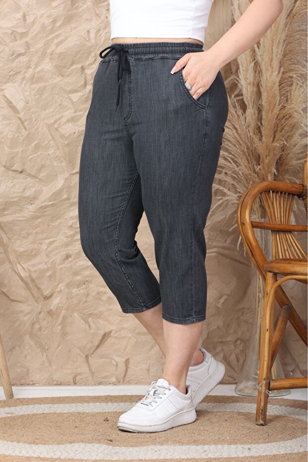 Elastic Waist Summer Tencel Fabric Plus Size Denim Capri