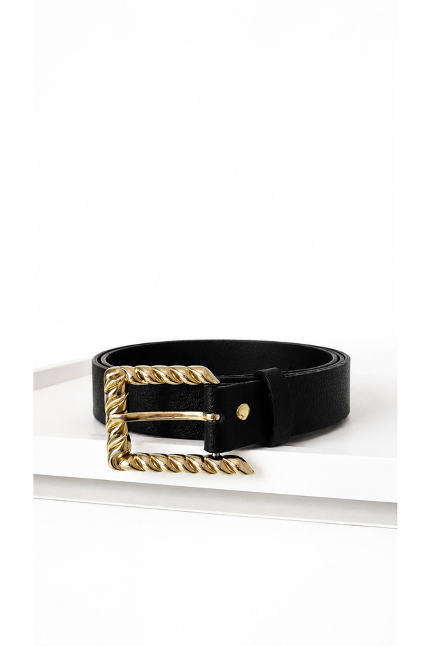 Women's Black Gold Twisted Buckle Trousers and Waist Belt