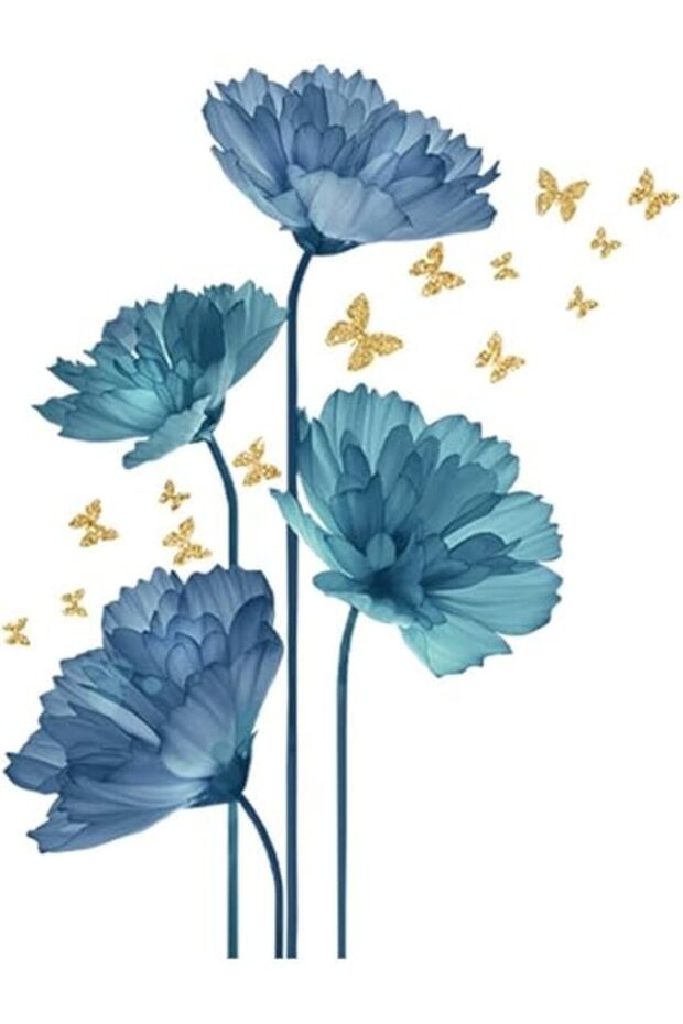 Blue Flower Wall Decals Wall, Peel and Stick Removable Decal Stick, 3D Wall Stickers Flower