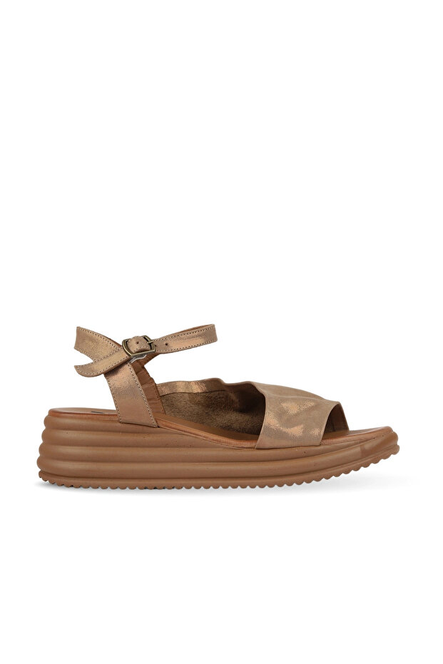 Gold Glitter Leather Women's Wedge Heeled Sandals