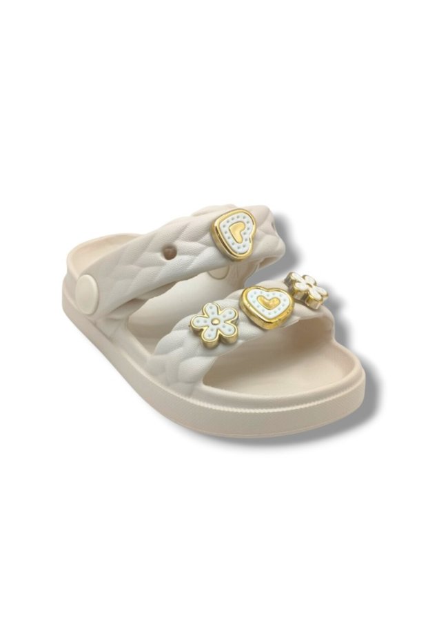 E100-22-26 Daisy Heart Decorated Girls' Slippers & Sandals 21-23