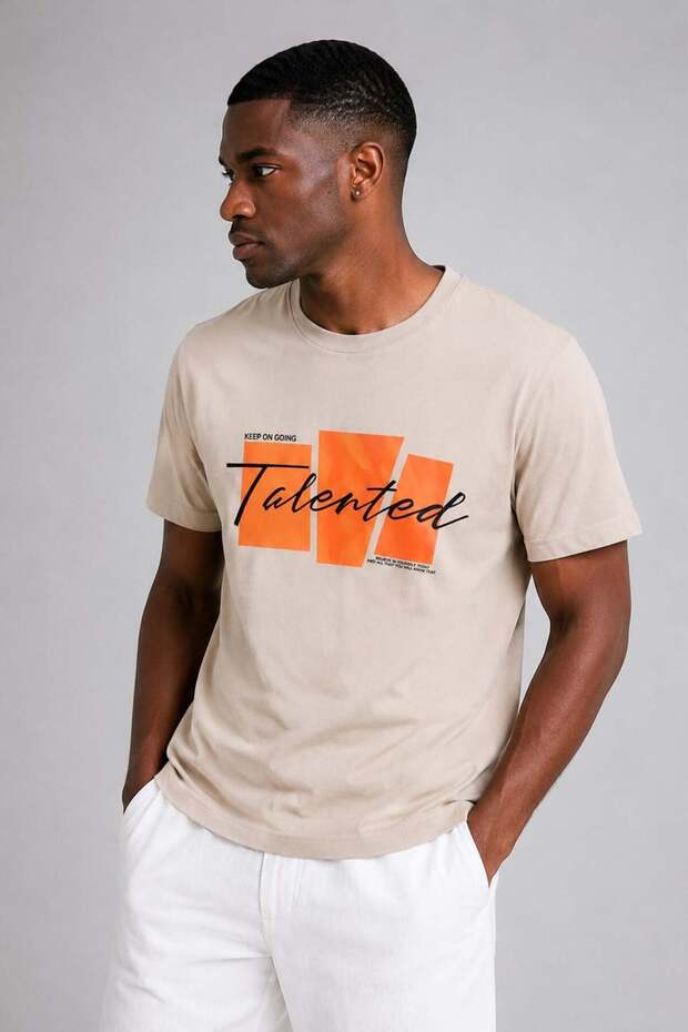 Men's Talented Printed T-Shirt - Stone