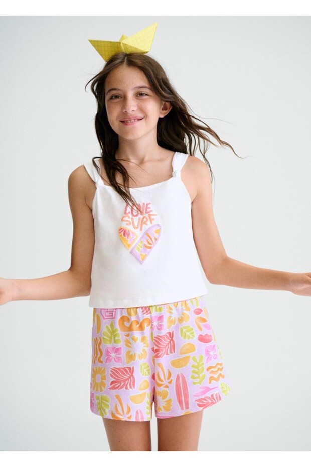 Girl's Printed Combed Cotton Shorts Set