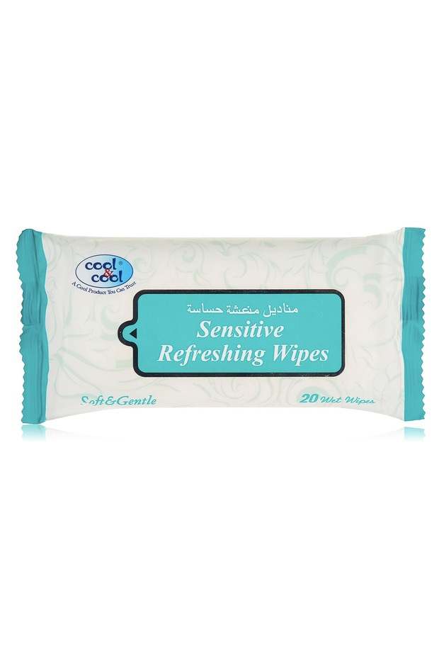 Sensitive Refreshing Wipes - 20's - Convenient for Travel,Antibacterial Skin Wipes with Vitamin E,Aloe Vera Gel & Herb Extract,Alcohol-Free,Soft & Gentle