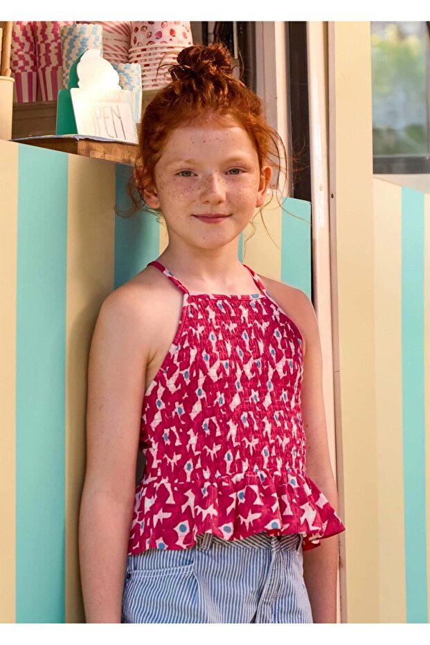 Girl's Gathered Ruffle Top Fuchsia 6027