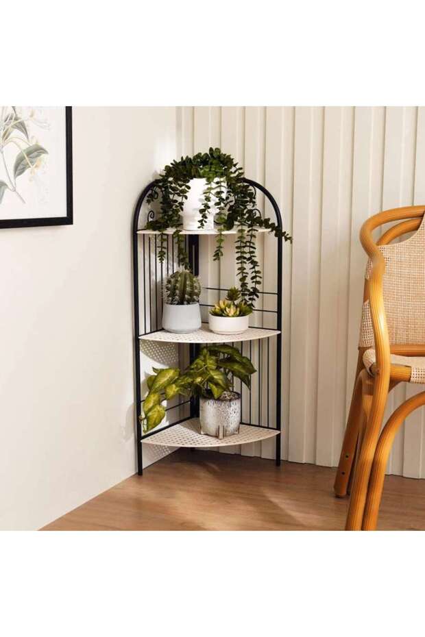 Medley 3 Tier Corner Metal Planter Stand 32x32x85cm - White And Black