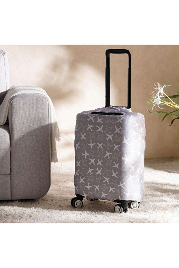 Aeroplane Printed Luggage Cover Large - Grey