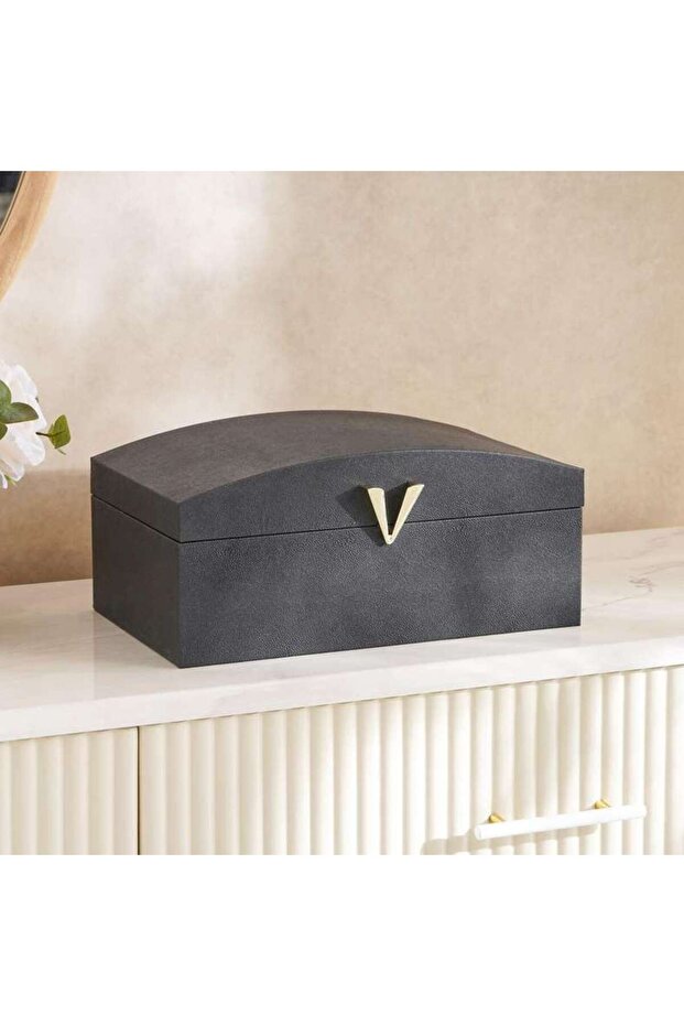 Brimstone Faux Leather Storage Box 36x22x16cm - Black