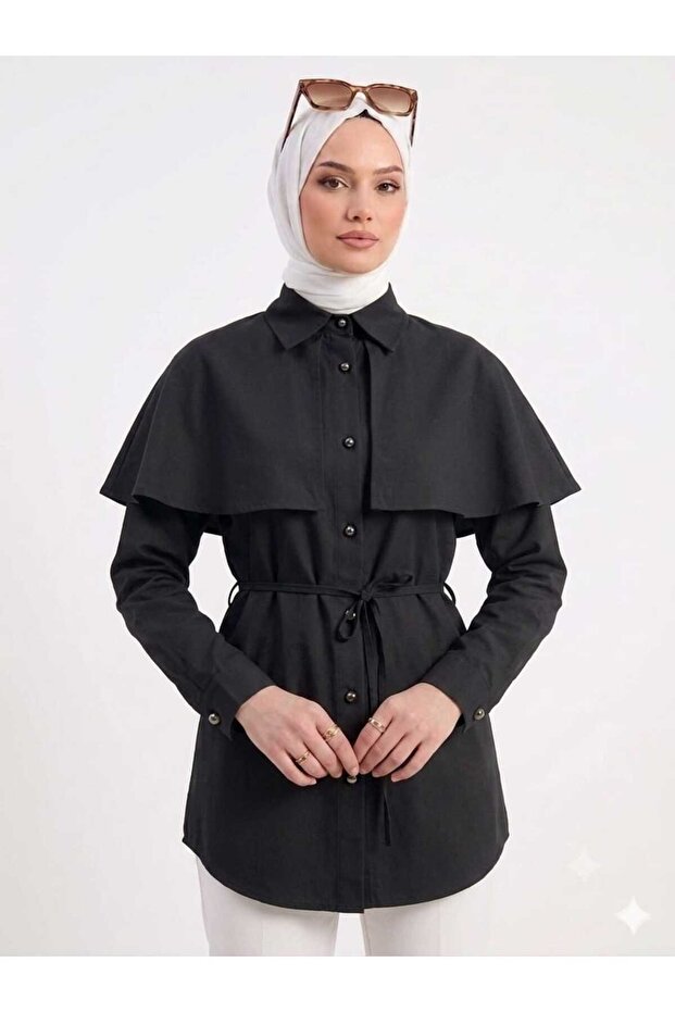 Women's Stylish Tunic Shirt with Cape Collar and Button Detail