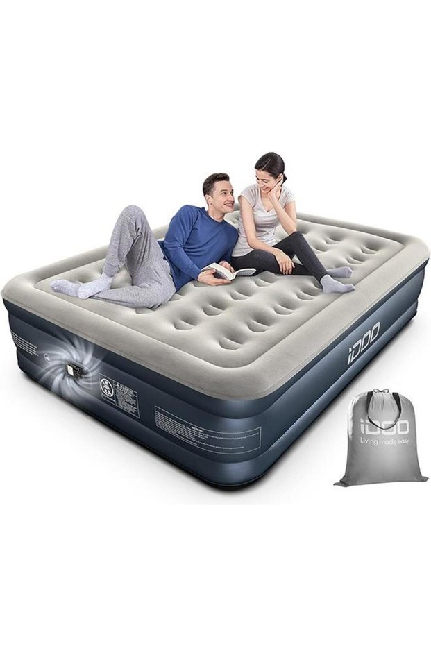 Air Bed Inflatable Double Mattress with Built-in Electric Pump, 152 x 203 x 46CM Queen, 3 Mins Quick Self-Inflation/Deflation Air Mattress, Portable Blow Up Bed
