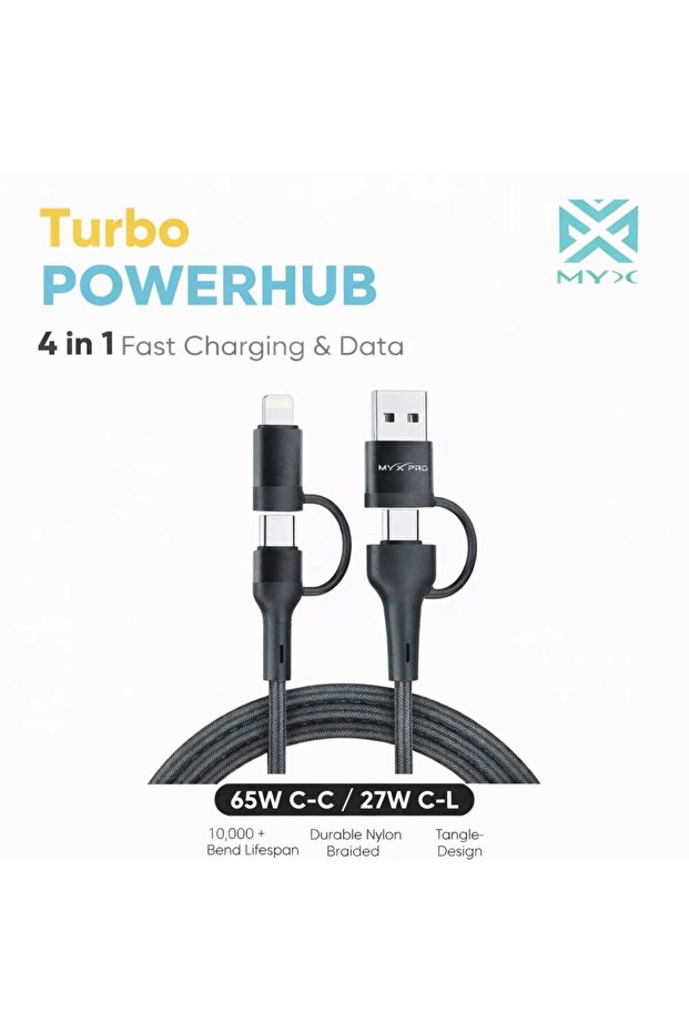 Turbo PowerHub 4 in 1 Fast Charging Cable 65W USB C Multi Cable