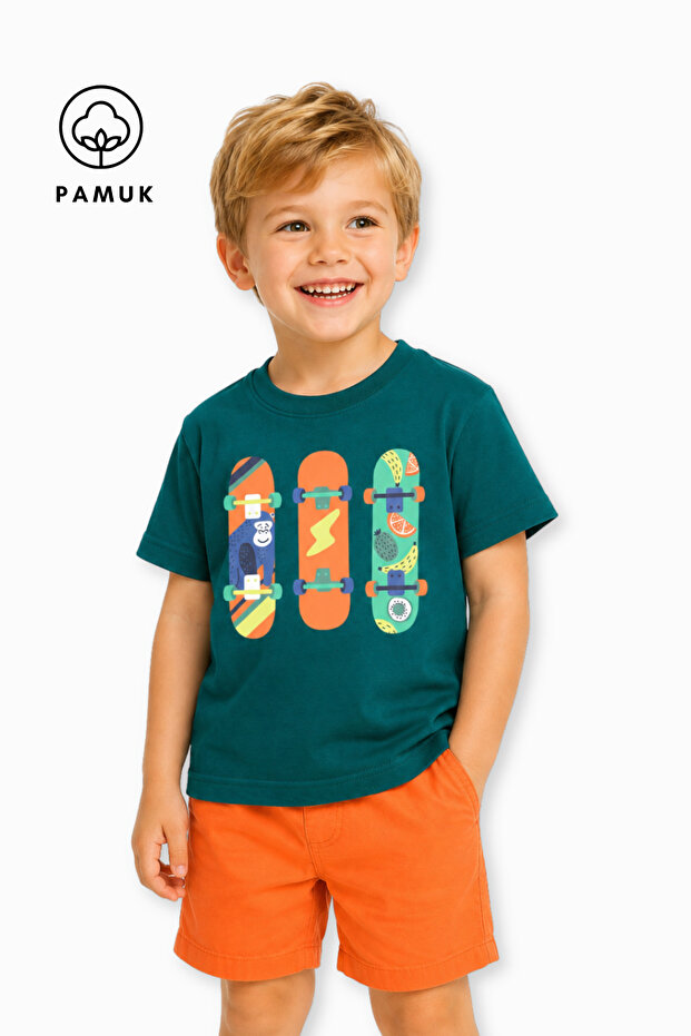 Skateboard Printed Casual Short Sleeve Summer Boy's T-Shirt