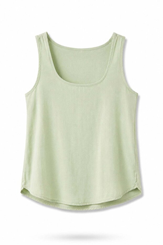 Light Green U-Neck Flowy Tank Top 17692