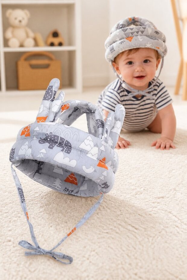 1Pc Cotton Shockproof Head Protector Helmet Walking Crawling Adjustable Breathable Lightweight