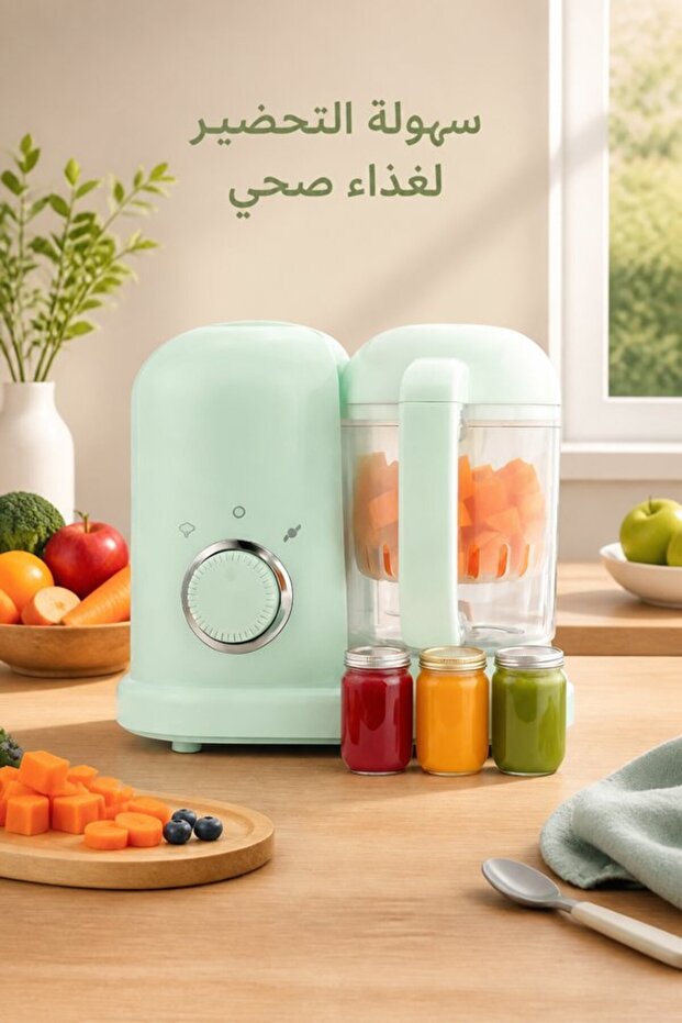 قطعة واحدة من جهاز تحضير الطعام 4 في 1 خالٍ من مادة BPA، مع وظائف التبخير والخلط والطحن والتسخين وإذابة الجليد، سعة كبيرة