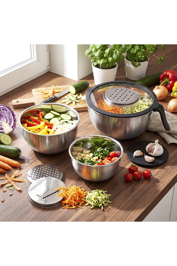 Black Steel 9 Piece Grater Mixing Bowl