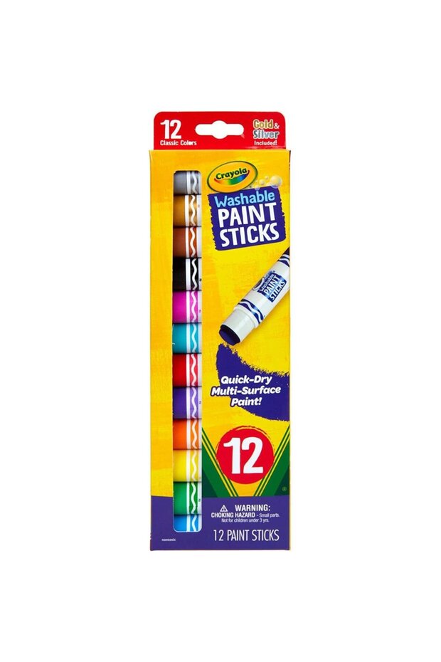 Washable Paint Sticks | Quick Dry, Multi-Surface, 12 Pack