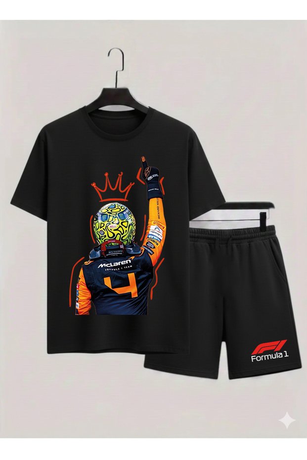 Lando Norris Printed 100% Cotton Crewneck Kids T-Shirt-Shorts F1 Dual Set