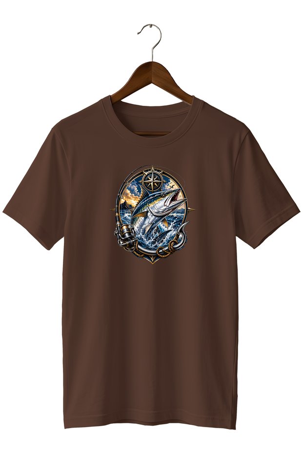 Orkinos Fish Printed Unisex T-Shirt Sea Fishing Outdoor Themed Crew Neck T-Shirt