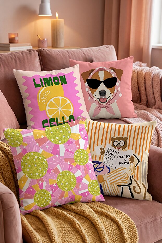 Disco Ball Patterned 4-Piece Throw Pillow Cover Set