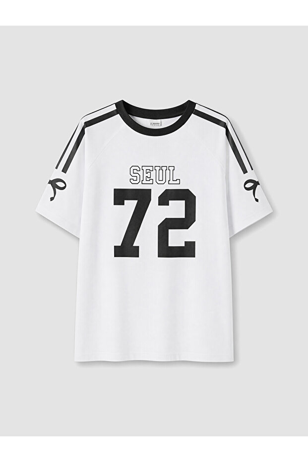 White Bowknot Seoul Printed Girls' T-Shirt