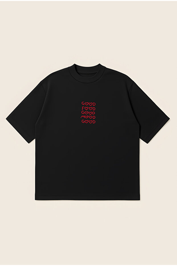 Good Food Good Mood Oversize Boxy Cut Unisex 100% Cotton Printed Tshirt