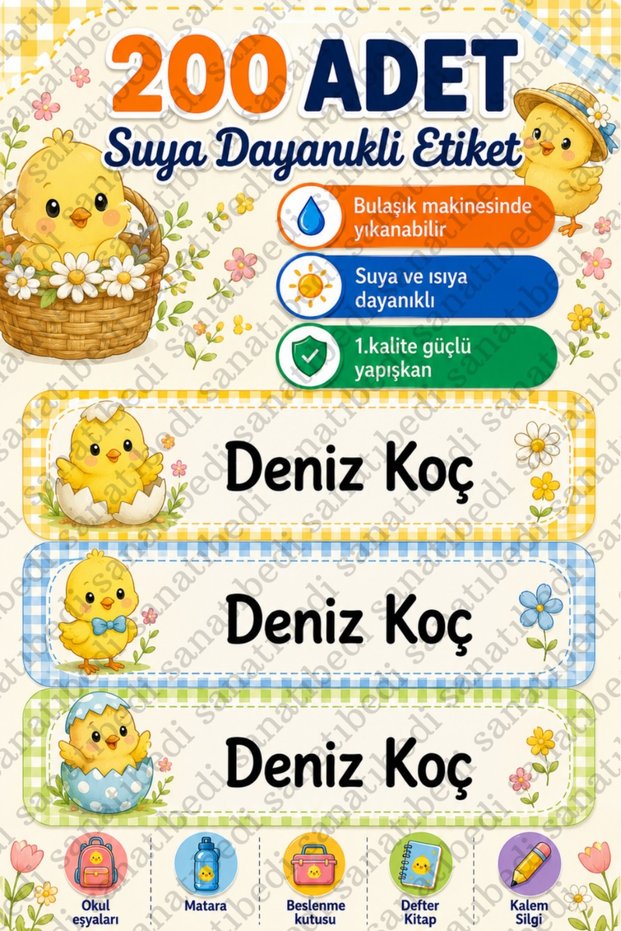 200 Pieces of Waterproof Chick School Stickers - Name Written Pen Notebook Book Water Bottle Sticker