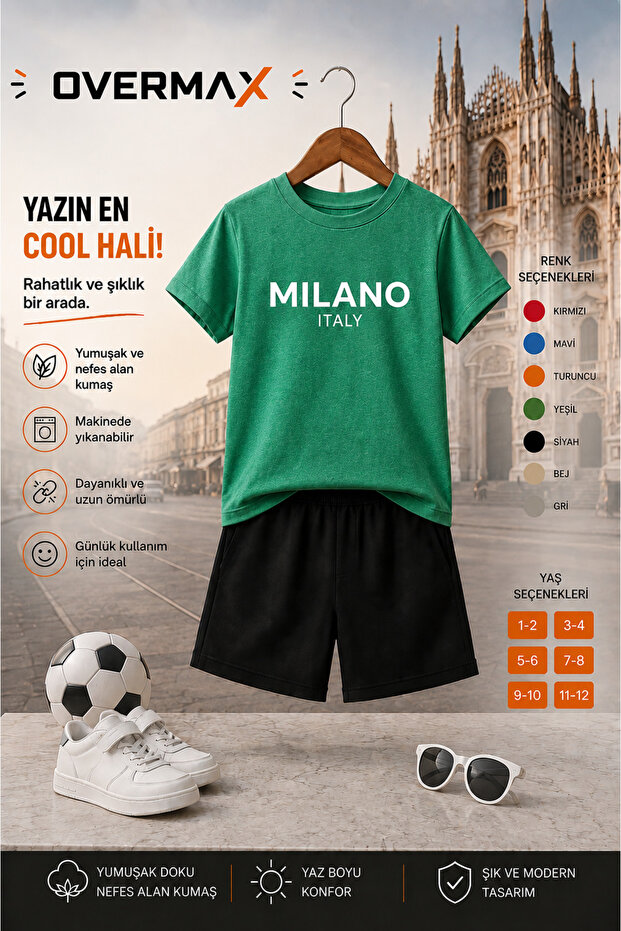 Milano Printed Children's Set – T-Shirt & Shorts 2-Piece Combination |   Trendy Summer Set for Ages 1-12