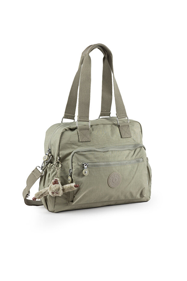 Large Size 37 cm Crinkle Water Repellent Lightweight Fabric Multi-Compartment Mother School Travel Shoulder Bag Beige 1450