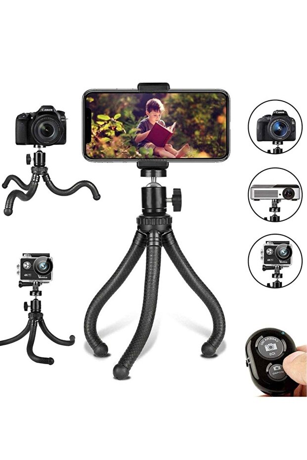 Phone Tripod, Flexible Cell Phone Tripod Adjustable Camera Stand Holder with Wireless Remote and Universal Clip