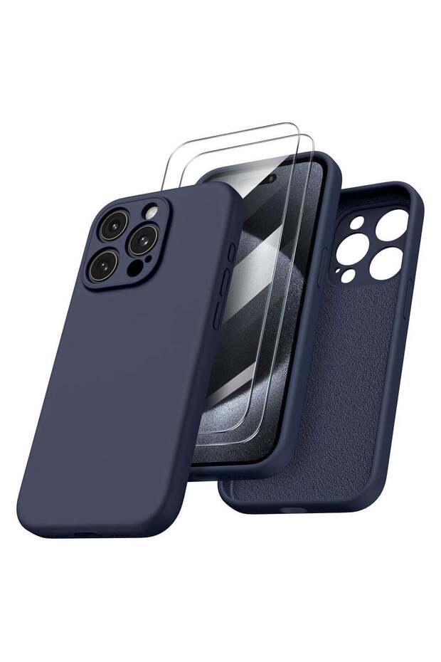 Compatible with iPhone 15 Pro Max Case Shockproof with 2 Screen Protectors - Navy Blue
