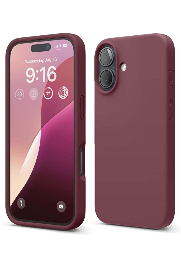 Liquid Silicone iPhone 16 Plus Case Cover - Full Body Protection, Shockproof, Slim, Anti-Scratch, Soft Microfiber Lining (Burgundy)
