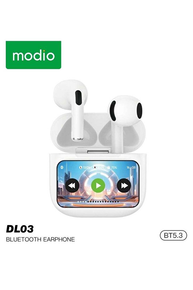 DL03 Smart Touch Display Wireless Earphones With ANC Noise Cancelling and HD Microphone Compatible with Android Mobiles and Tablets