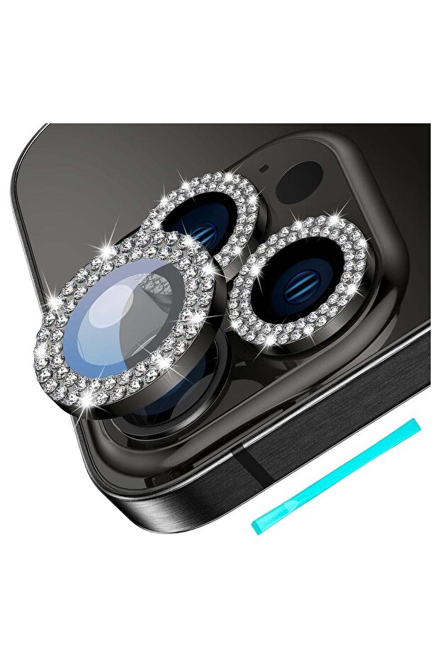 iPhone 15 Pro & 15 Pro Max Camera Lens Protector Bling Tempered Glass Diamond Metal Ring