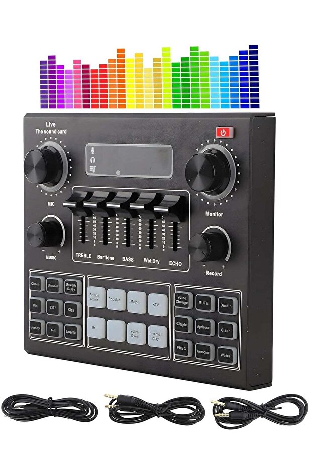 Sound Card V9, Live Broadcast, External Stereo Audio Mixer, Bluetooth for Streaming & Games