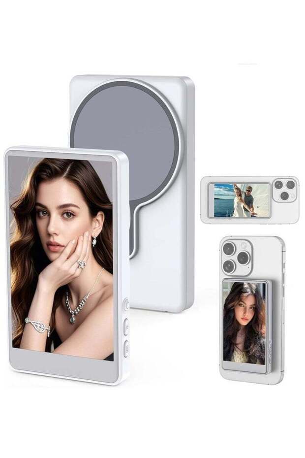 2025 Magnetic Wireless Phone Selfie Monitor – 4" Bluetooth Vlog Screen (White)