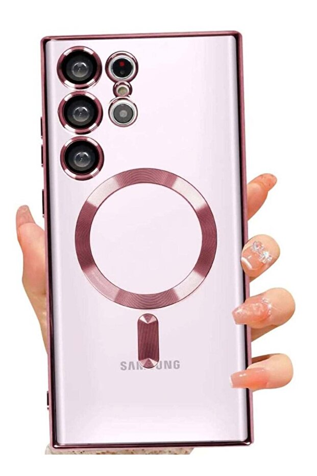 Magnetic Clear Case for Samsung Galaxy S23 Ultra 5G, Camera Lens Protector, MagSafe (Pink)